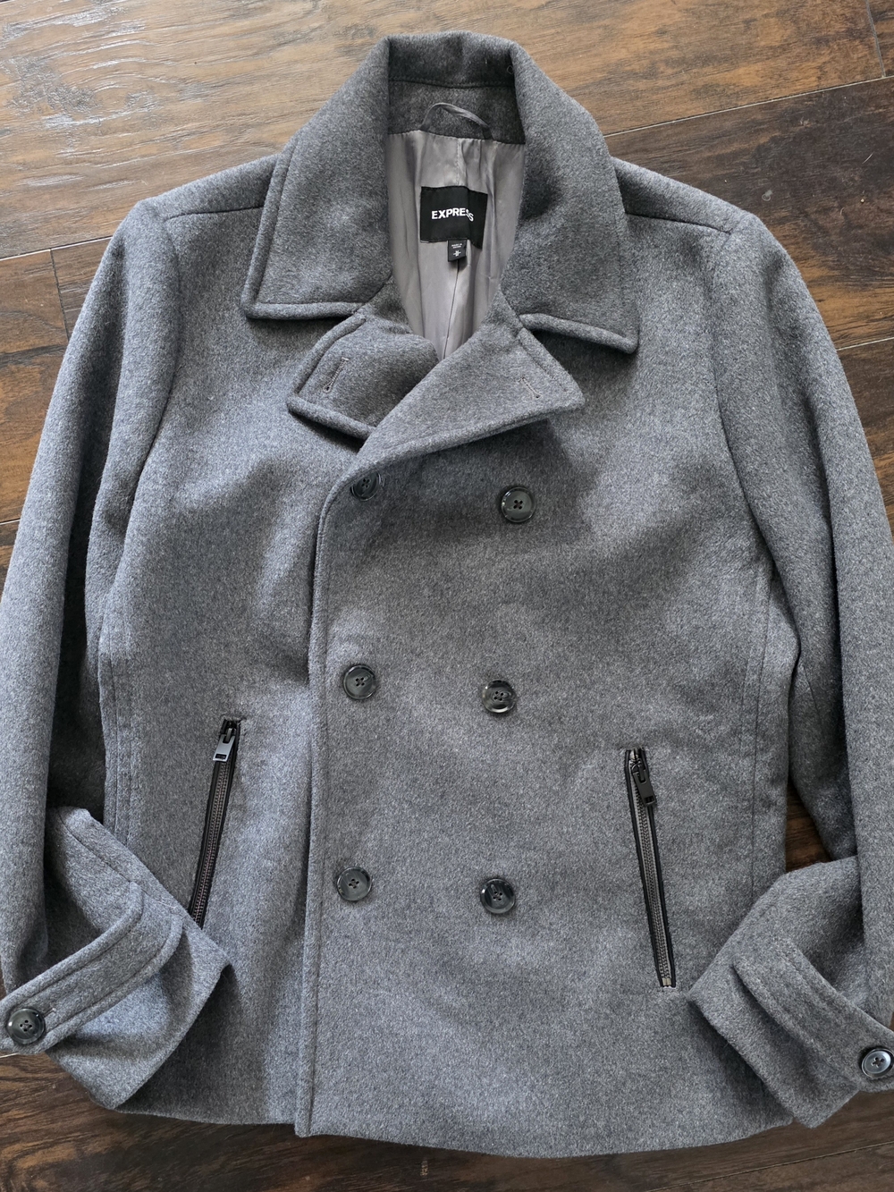 Express Womens Charcoal Gray Wool-Blend Peacoat